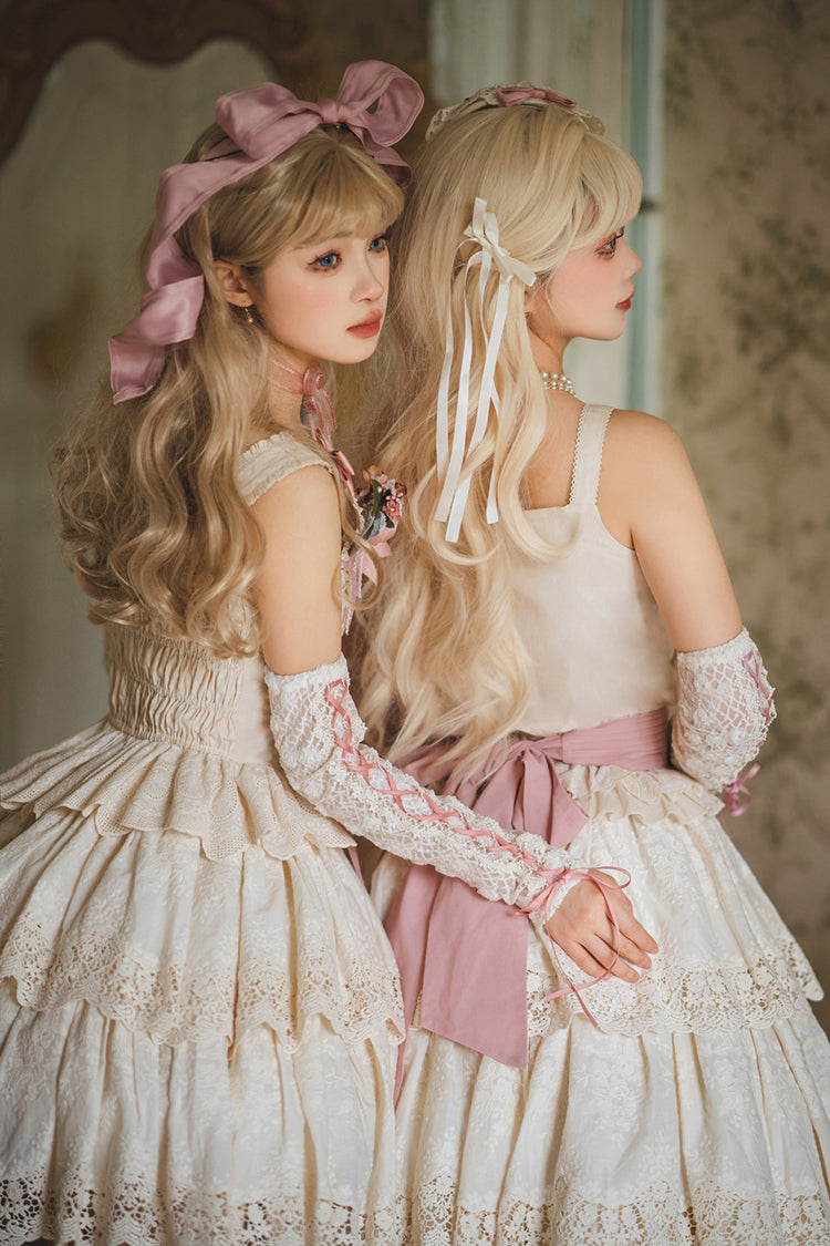 Ivory [Forest Waltz] Embroidery Bowknot Lace-Up Slim Sweet Elegant Lolita Suspender Top