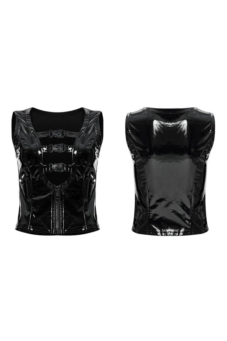 Black Patent Leather Hollow Slim Womens Steampunk Vest