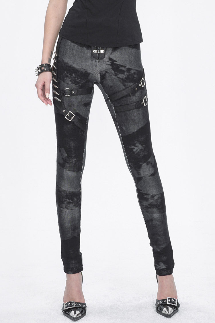 Black High Waisted Print Women's Punk Pants