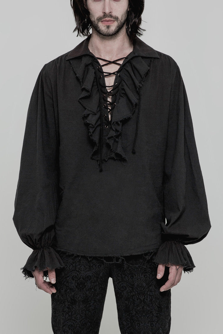 Men's Long Sleeves Ruched Lace-Up Steampunk Blouse 2 Colors