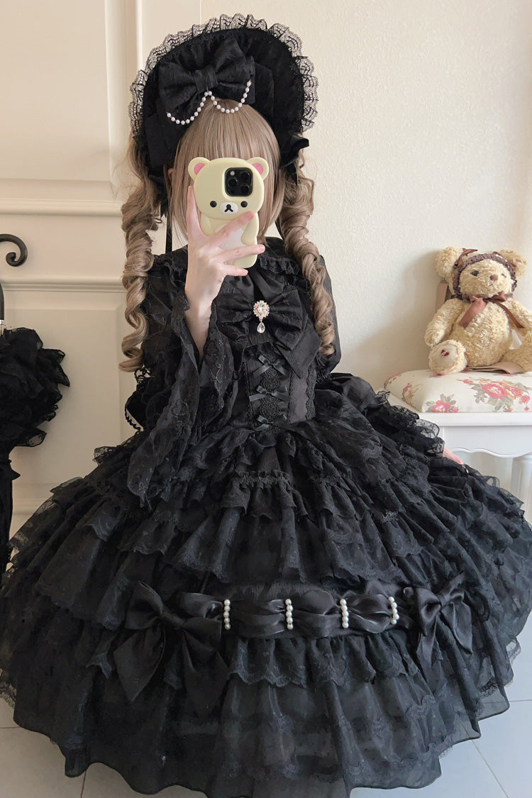 Black [Dream Prologue] Doll Multi-Layered Bowknot Lace Gothic Princess Lolita Dress