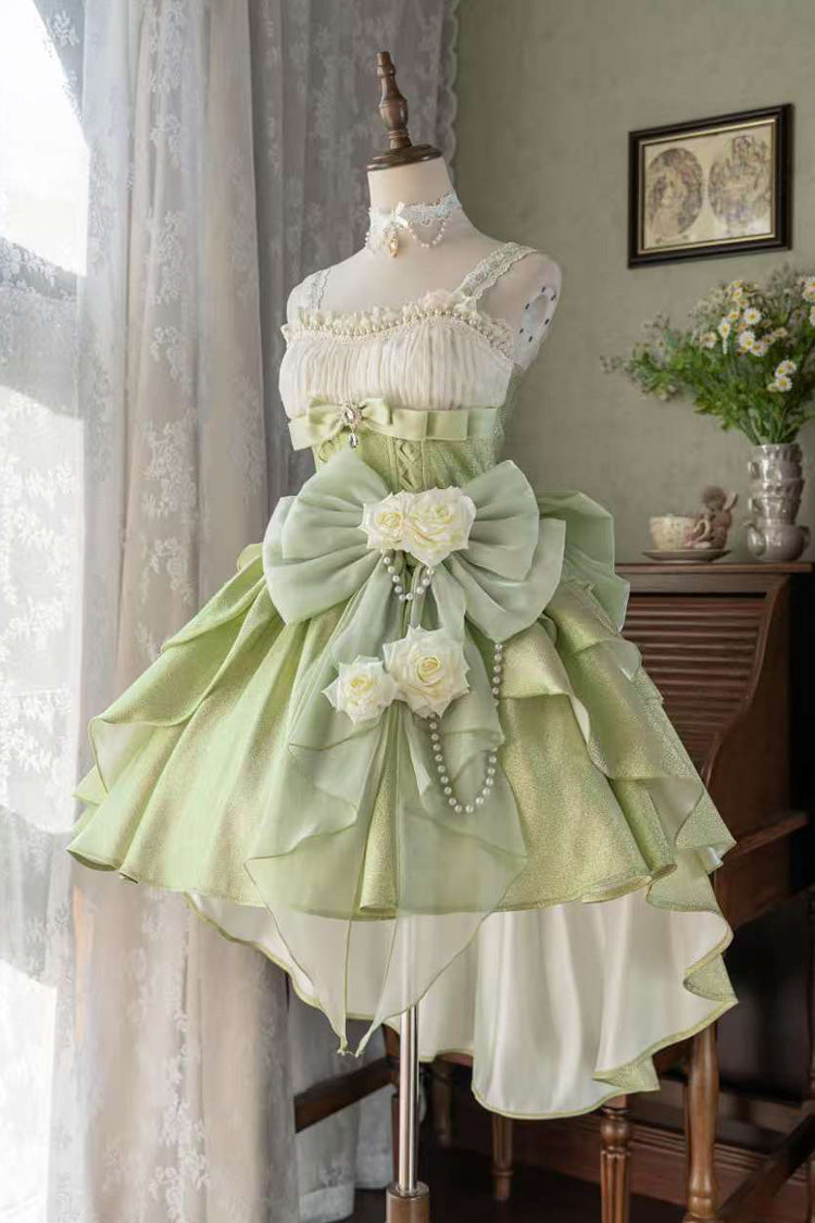 Green [Rose Heart Knot] Ruffle Hanayome Bowknot Sweet Princess Gorgeous Lolita Jsk Dress