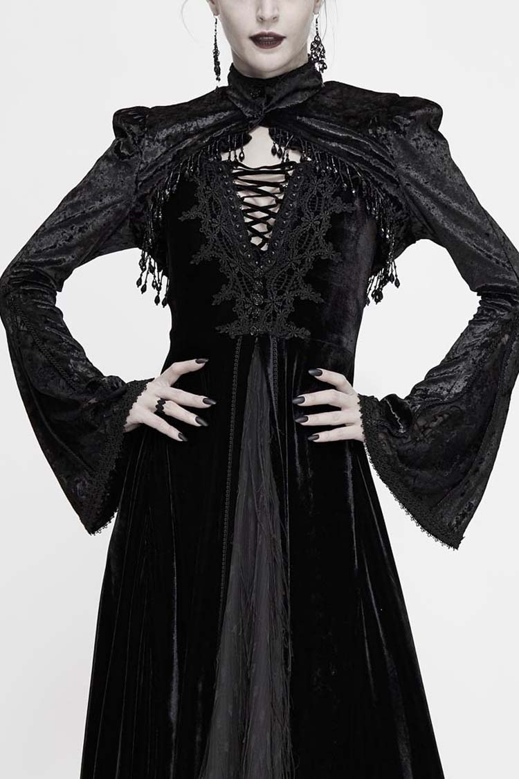 Black Lace Velvet Bubble Trumpet Sleeve Women's Gothic Small Shawl