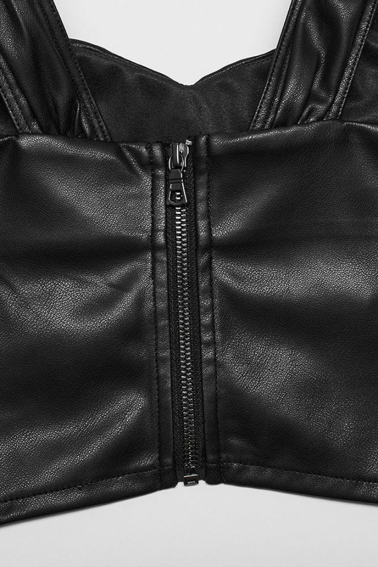 Black Square Collar Faux Leather Women's Punk Vest