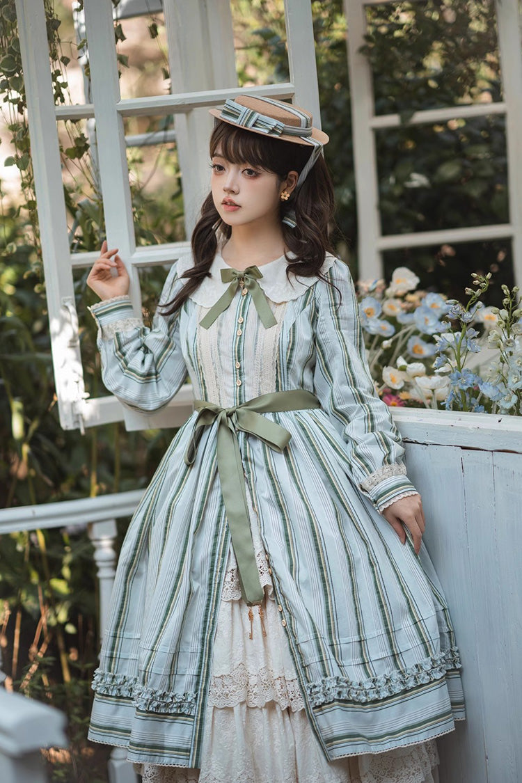 Forest Atlas süßes Lolita-Kleid mit Streifenmuster, langen Ärmeln und Schleife, 3 Farben