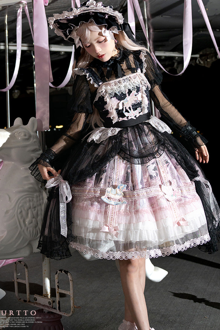 Pink/Blue [Pegasus Park] Multi-Layered Print Ruffle Bowknot Lace Sweet Gorgeous Lolita Jsk Dress