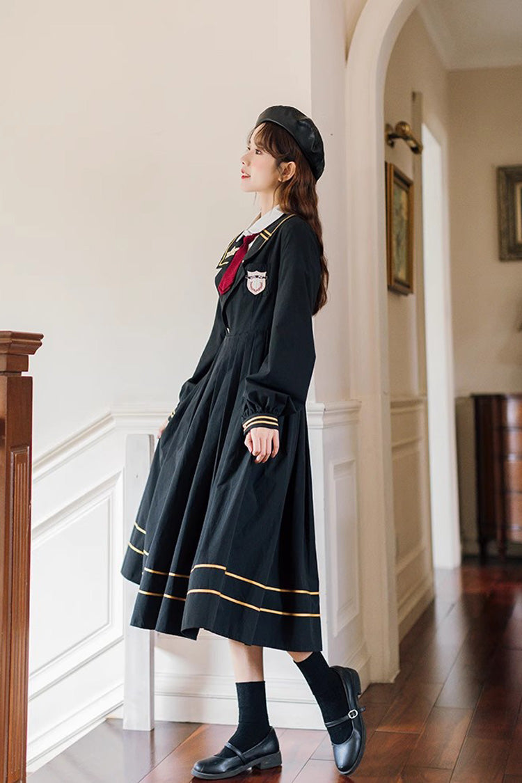 Black Long Sleeves Embroidery Sweet College Style Elegant Lolita Dress