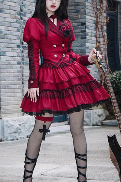 Punk Black Red Plaid Irregular Hem Lacing Autumn Winter Punk Lolita  Sleeveless Dress