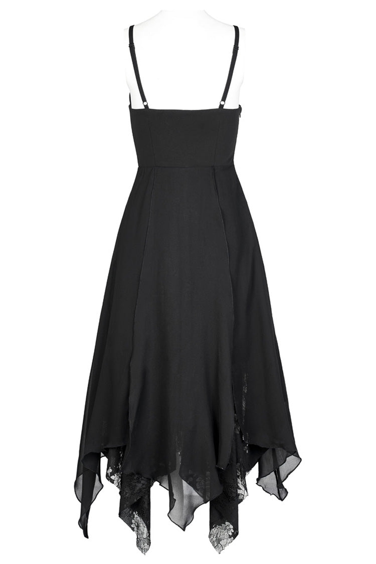 Black Double-Layer Chiffon Lace Irregular Hem Design Sling Decoration Sleeveless Women's Gothic Dress