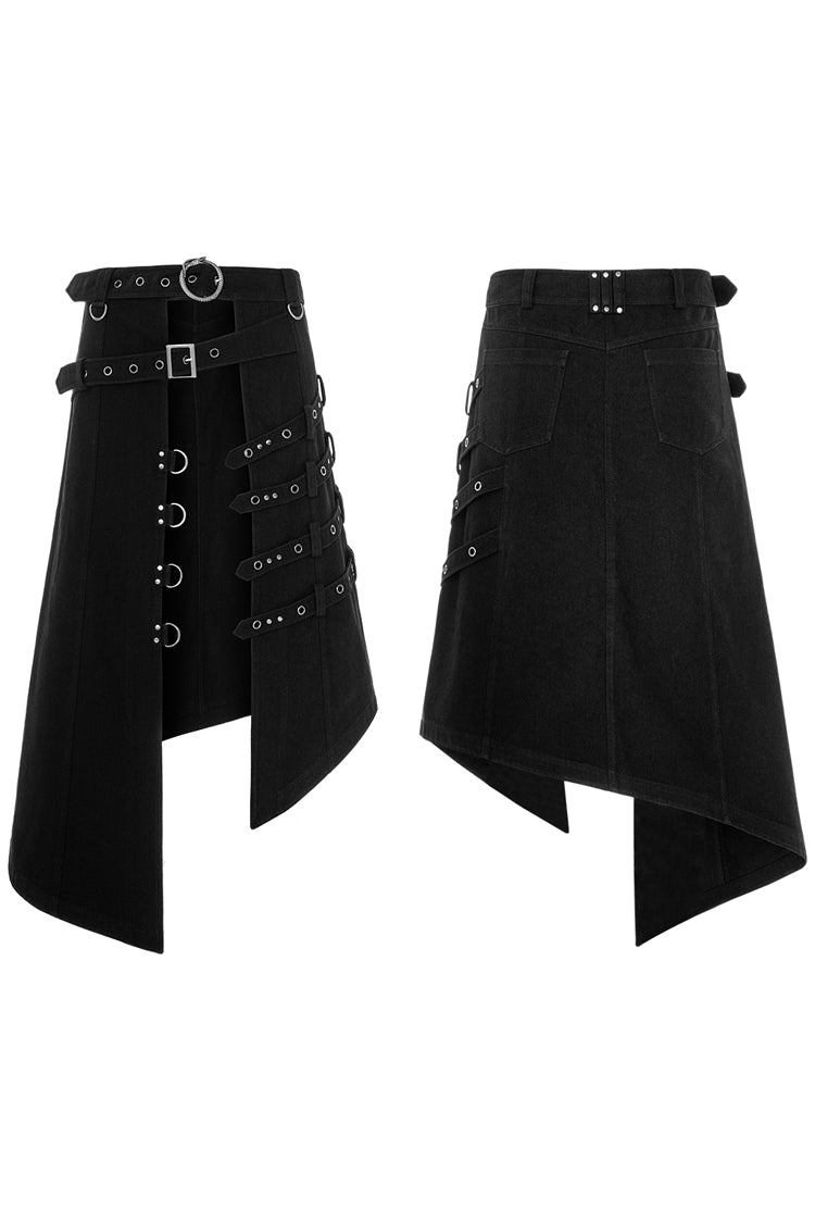 Black Rings Irregular Men's Gothic Skirt with Belts