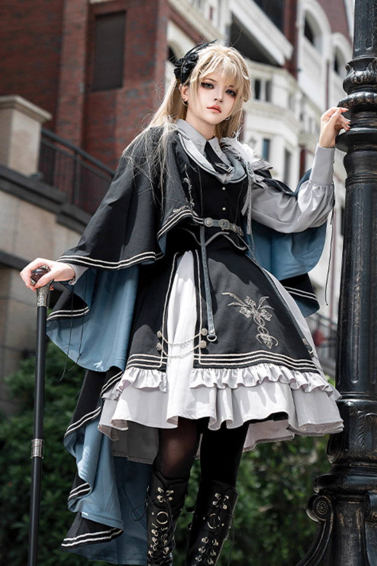 Schwarz/Blau [Dark Knight Contract] Bedruckter Rüschen Gothic Military Eleganter Lolita Rock