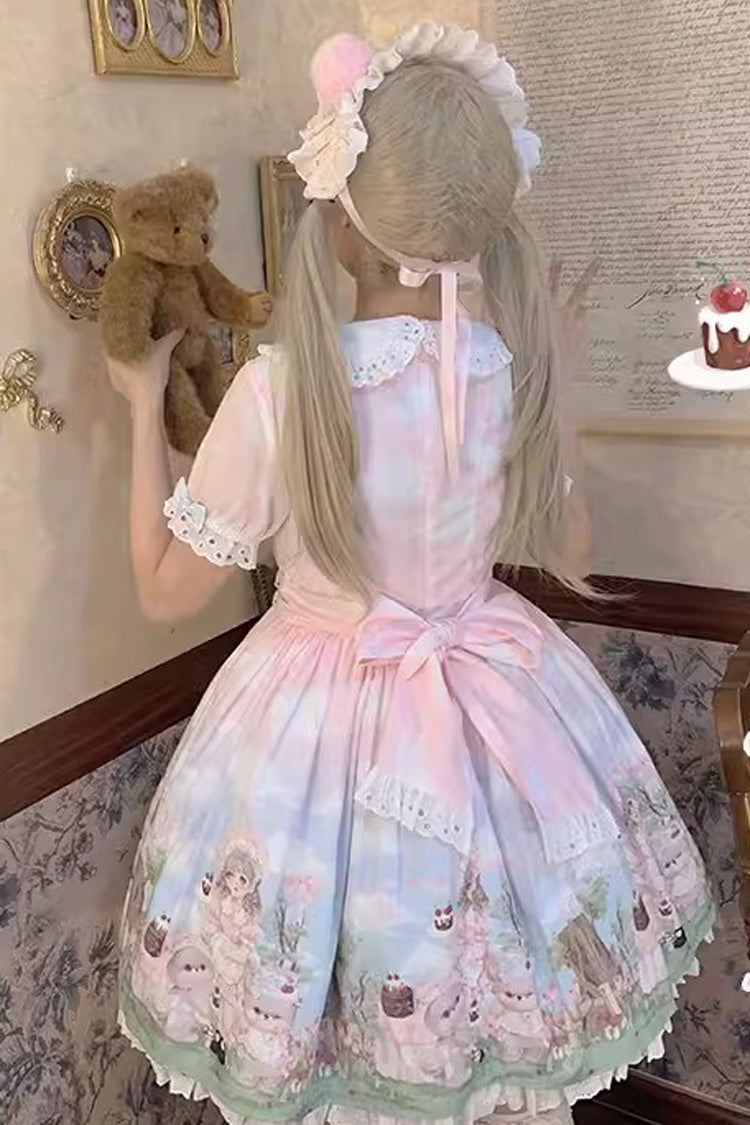 Multi-Color Neverland Manor Spring Bear Print Ruffle Bowknot Sweet Lolita Dress