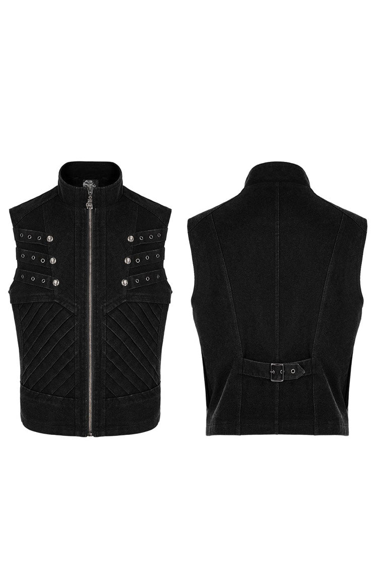 Twill Metal Skeleton Claw Zip Stand Collar Sleeveless Mens Steampunk Vest 2 Colors