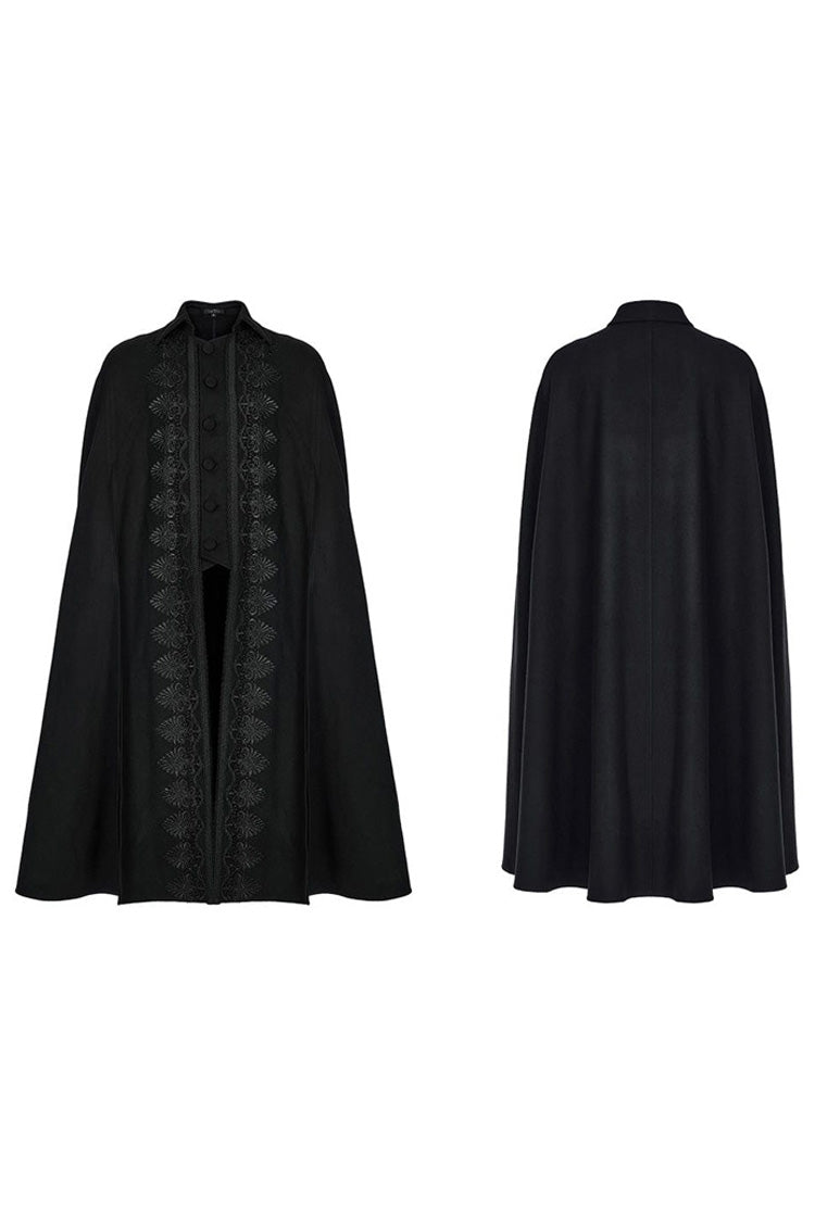 Black Punk Stand Collar Front Lacework Decorate Side Slit Long Men's Cloak