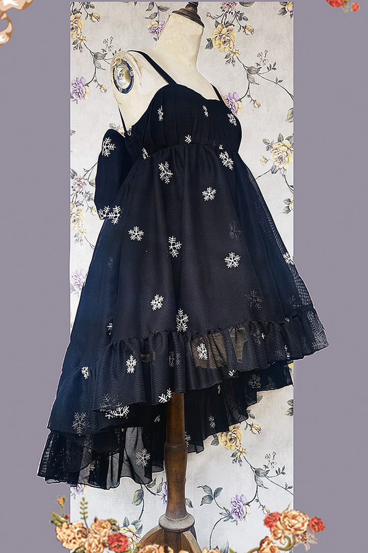 [Feather Snowflake Embroidery] Print Sleeveless Ruffle Bowknot Sweet Lolita Jsk Dress 3 Colors