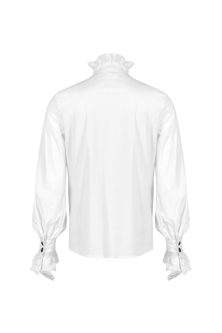 White Stand Collar Lantern Sleeves Slim Men's Gothic Blouse