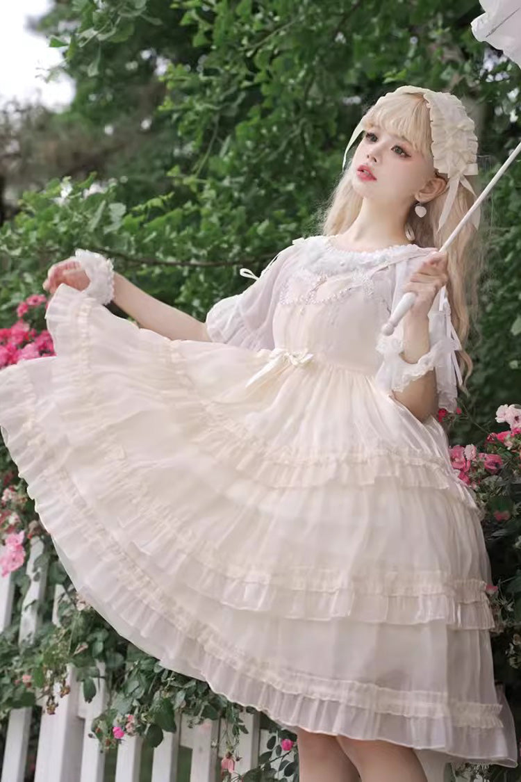 Star Gauze Romance Multi-layer Ruffle Bowknot Sweet Elegant Princess Lolita Jsk Dress 2 Colors