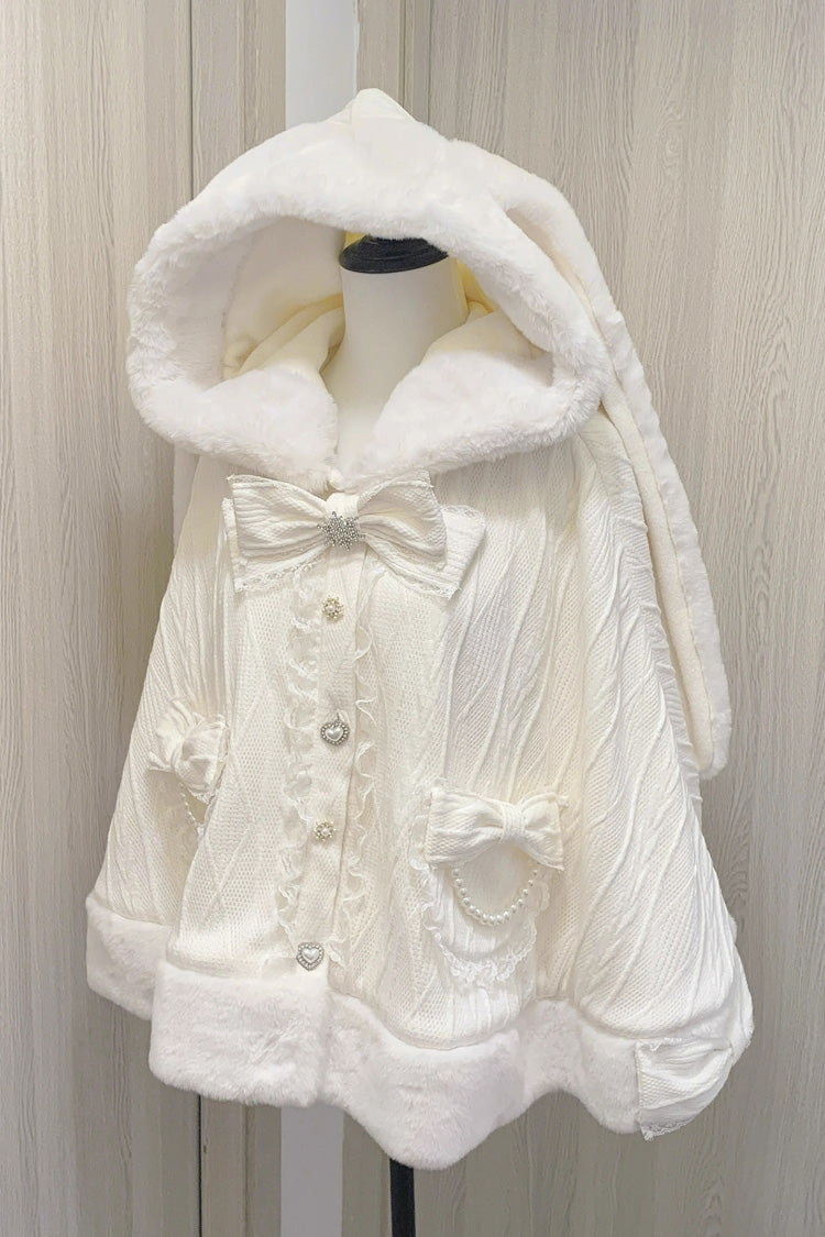 Rabbit Ears Hooded Single Breasted Bowknot Sweet Lolita Cloak Coat 2 Colors