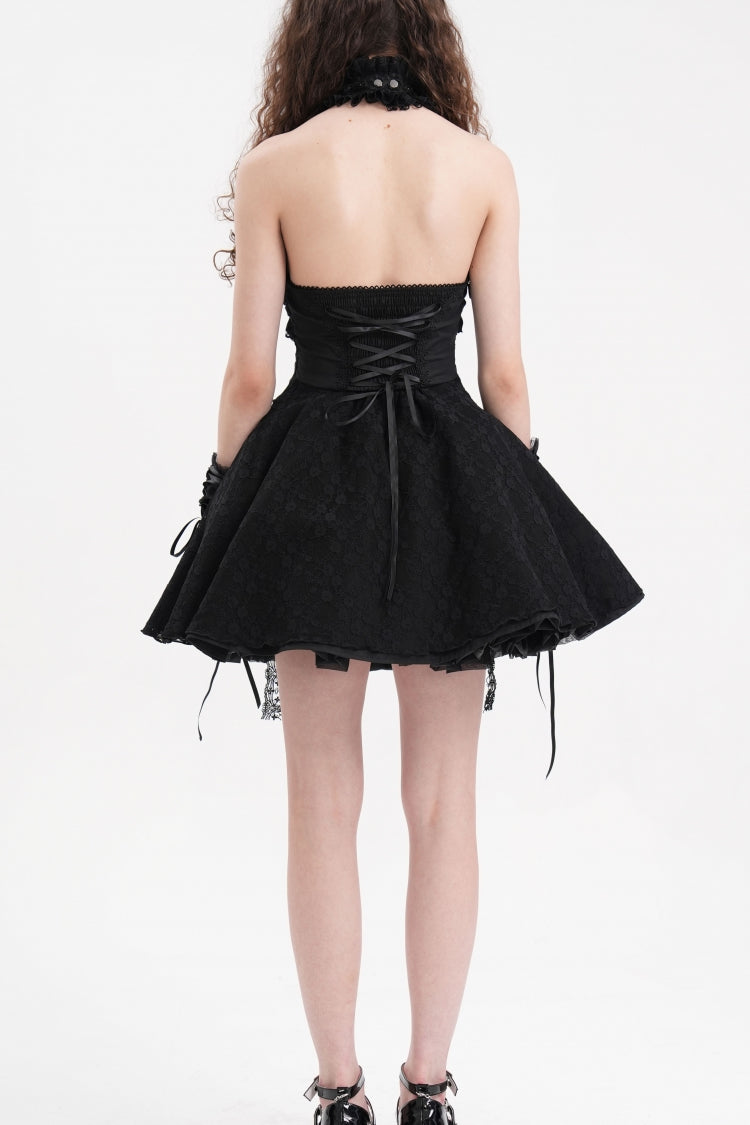 Black Halterneck Cut-out Ruffle Lace Women's Gothic Dress