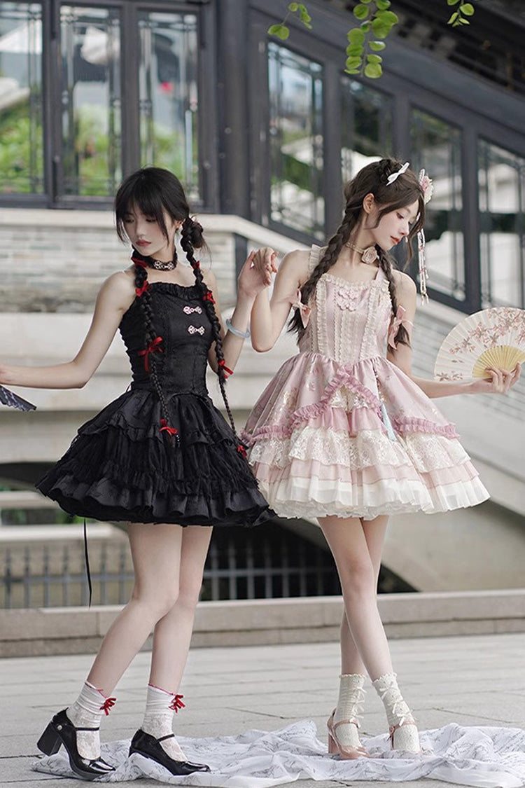 Pink Multi-Layered Ruffle Cardigan Lace Sweet Chinese Style Lolita Jsk Dress