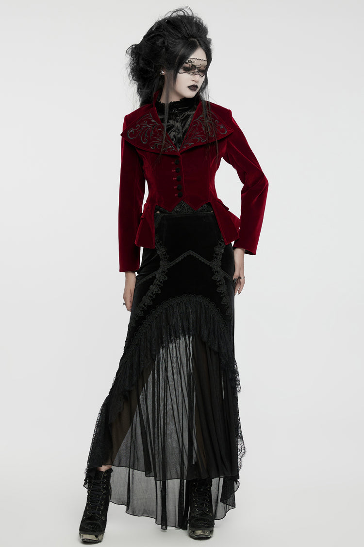 Red Swallow-tailed Velvet Long Sleeves Women's Gothic Jacket