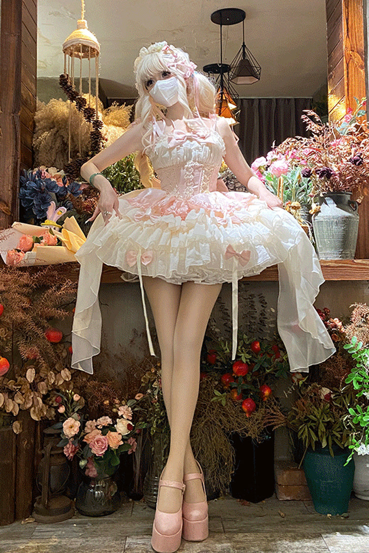 Pink [Dance of Time] Sleeveless Multi-Layered Ruffle Bowknot Lace Sweet Ballet Lolita Jsk Dress