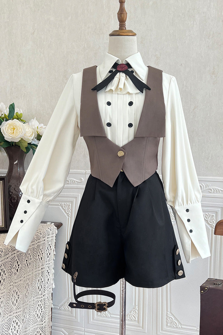 White [Little Detective] Long Sleeves Bowknot Ouji Prince Handsome Lolita Blouse