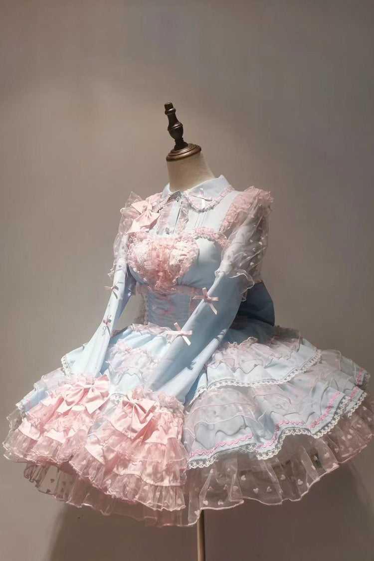 Blau/Rosa Pray Mehrlagiges Rüschen-Spitzen-Lolita-JSK-Kleid mit süßer Prinzessinnen-Optik