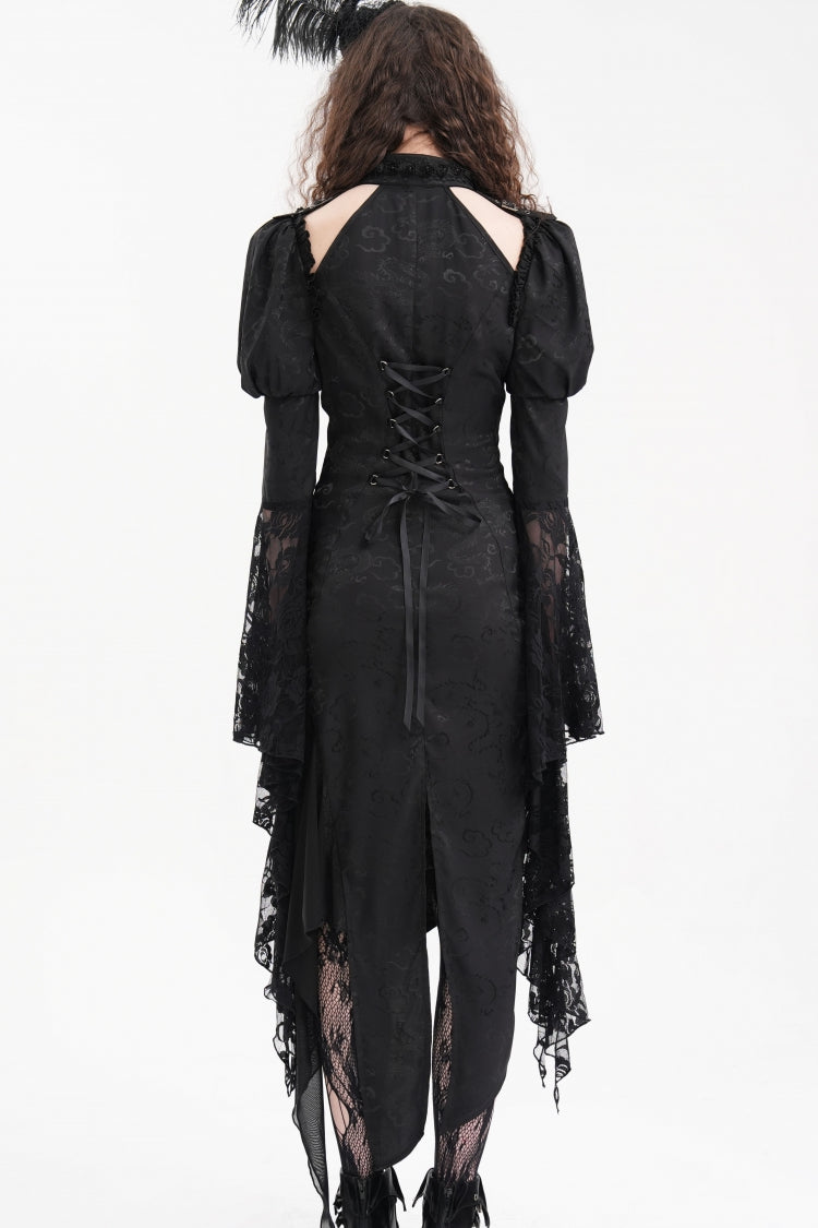 Black Hime Sleeves Hollow Lace Irregular Women's Gothic Dress