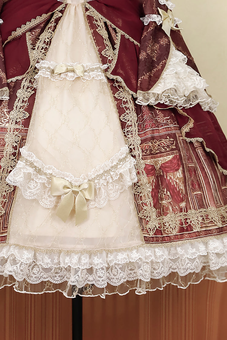 Rotes klassisches Lolita-Prinzessinnenkleid mit Barock-Palast-Print