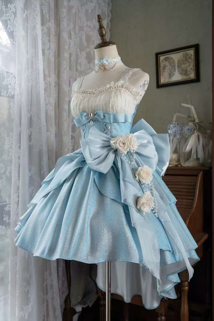 Blue [Rose Heart Knot] Ruffle Hanayome Bowknot Sweet Princess Gorgeous Lolita Jsk Dress