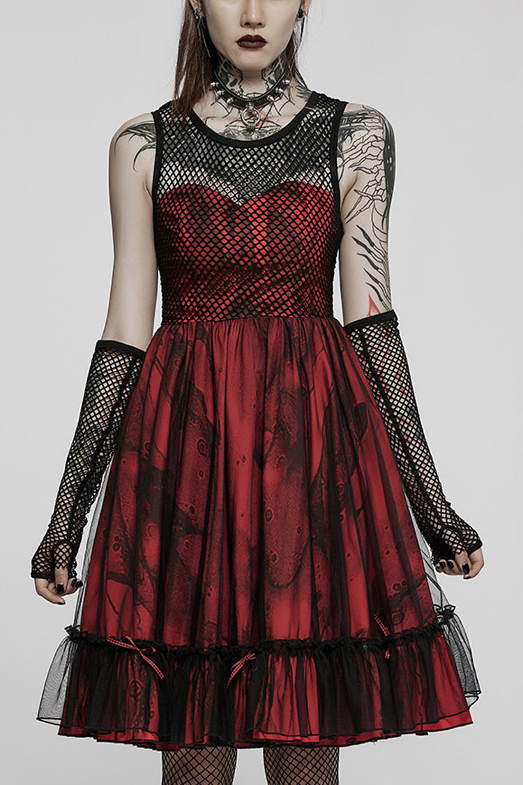 Schwarzes/rotes ärmelloses mehrlagiges Mesh-Nähte Gothic-Lolita-Kleid für Damen