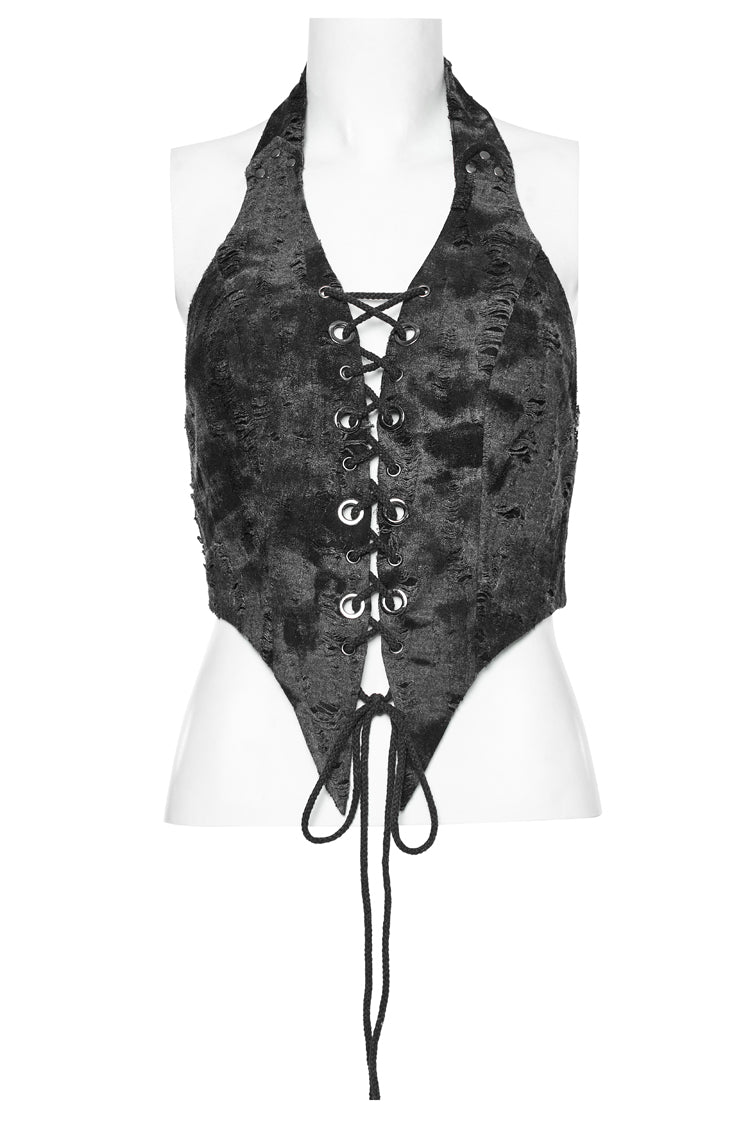 Grey Sleeveless Lace-Up Buckle Halter Pointed Hem Womens Steampunk Vest