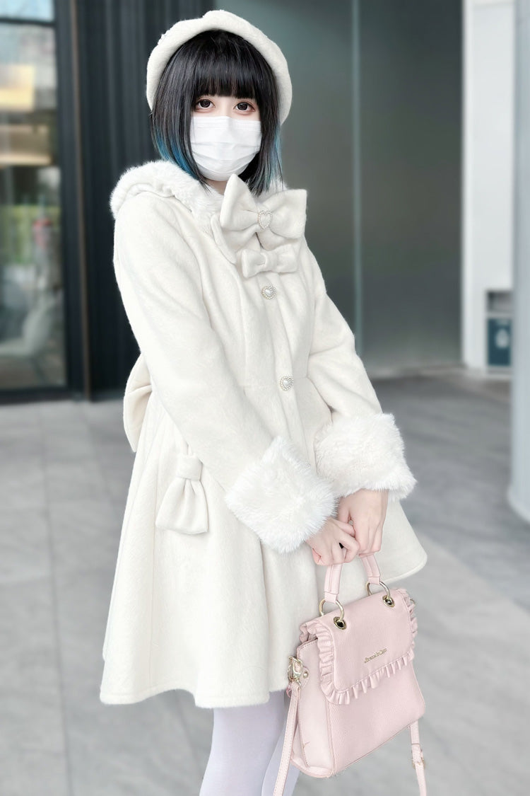 Snow Plush and Thickened Long Sleeves Bowknot Sweet Lolita Coat 2 Colors