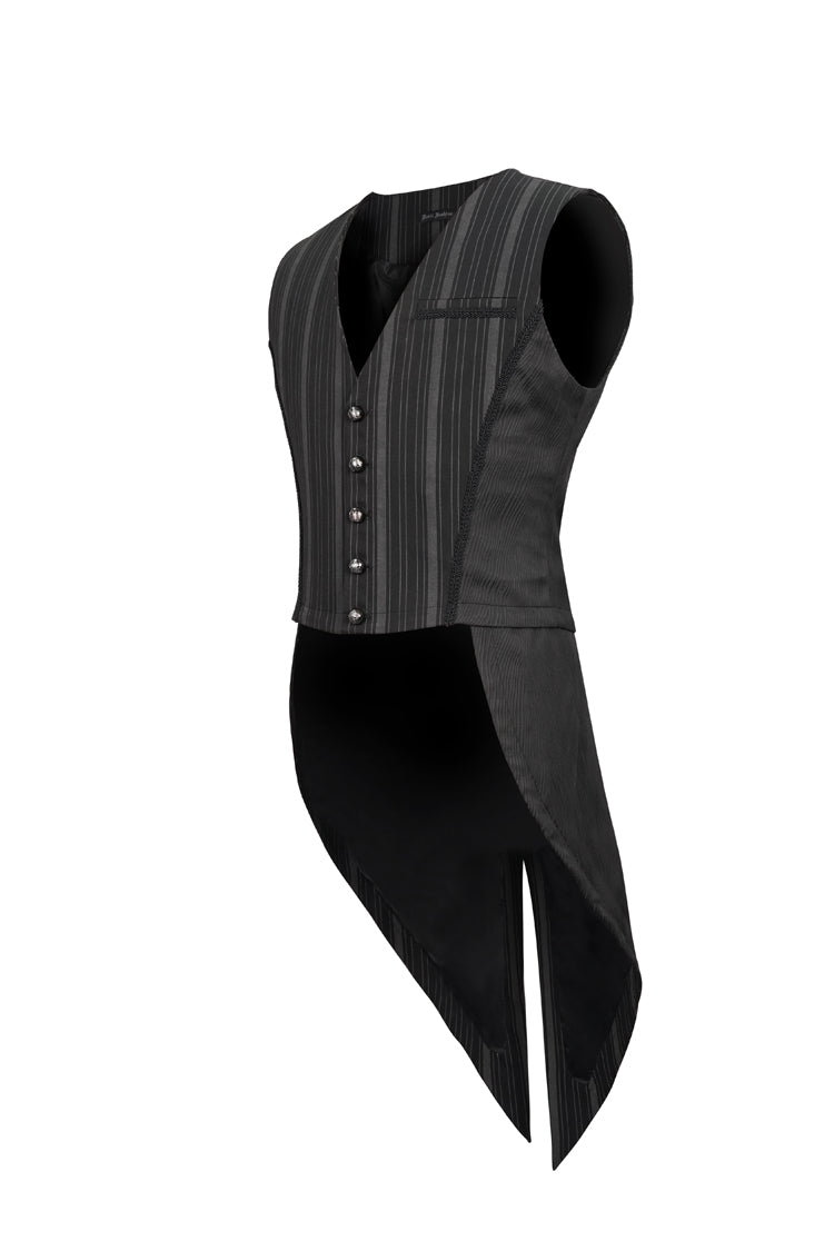 Black Retro Micro-Elastic Thick Stripe Stitching Three-Dimensional Texture Detachable Men's Punk Swallowtail Vest