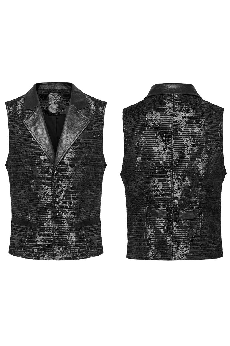 Black V Collar Sleeveless Print Skull Buckle Men's Gothic Vest