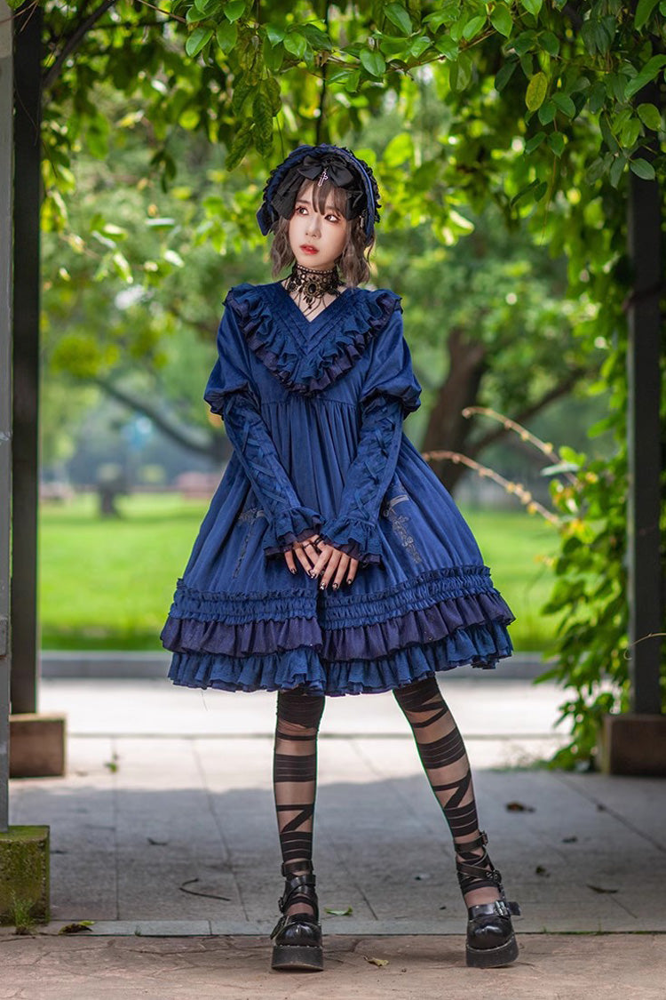 Holy Fruit Manor Embroidery Print Long Puff Sleeves Ruffle Gothic Lolita Dress 2 Colors