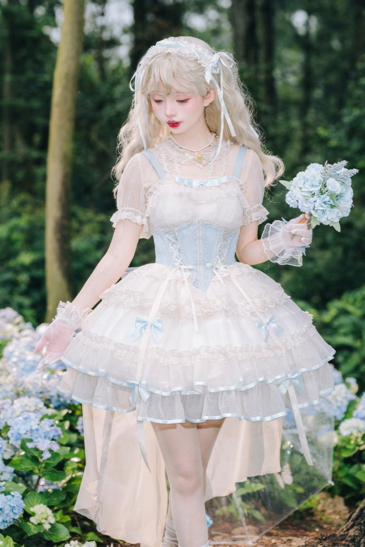 Light Blue/Ivory Dance of Time Triple-Layered Ballet Style Bowknot Lace-Up Sweet Lolita Jsk Dress