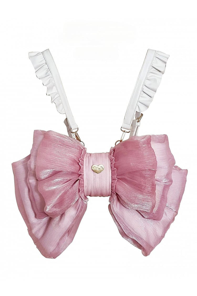 Peach Pink Big Bowknot Metal Heart Nameplate Lolita Backpack