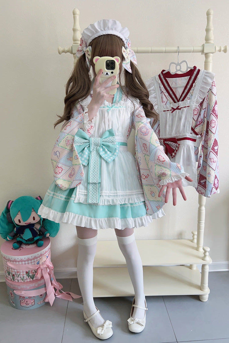 [Showa Sweet Pet] Ruffle Bowknot Sweet Japanese Maid Lolita Dress 6 Colors