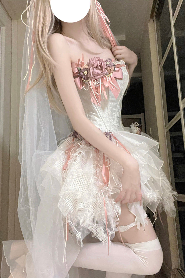 White Sleepless Poem Fishbone Bowknot Asymmetric Sweet Lolita Jsk Dress