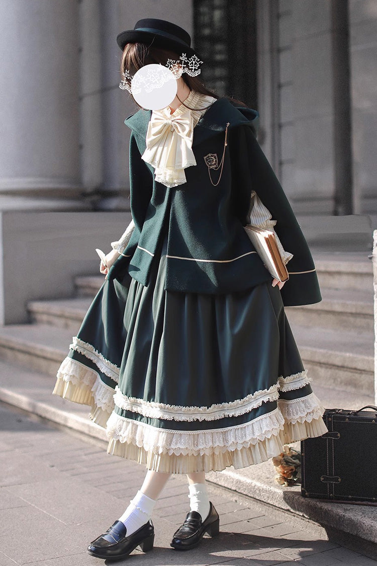 Grün [Artemis SP] Elegantes Lolita-Pulloverkleid im College-Stil mit Rüschen und Schleife