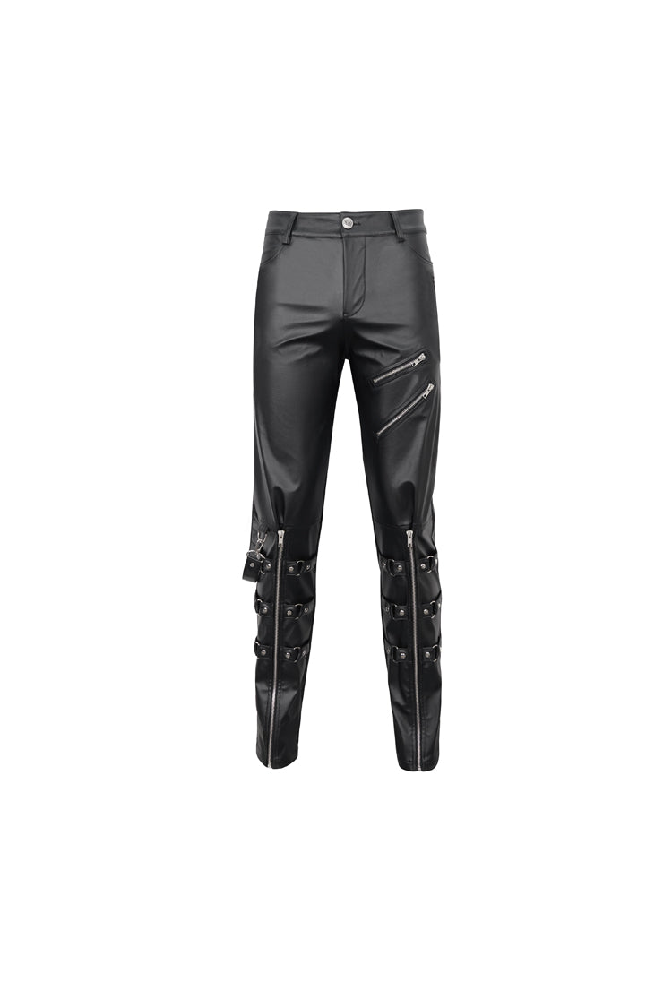 Black Removable Right Side Zipper Faux Leather Men's Punk Pants