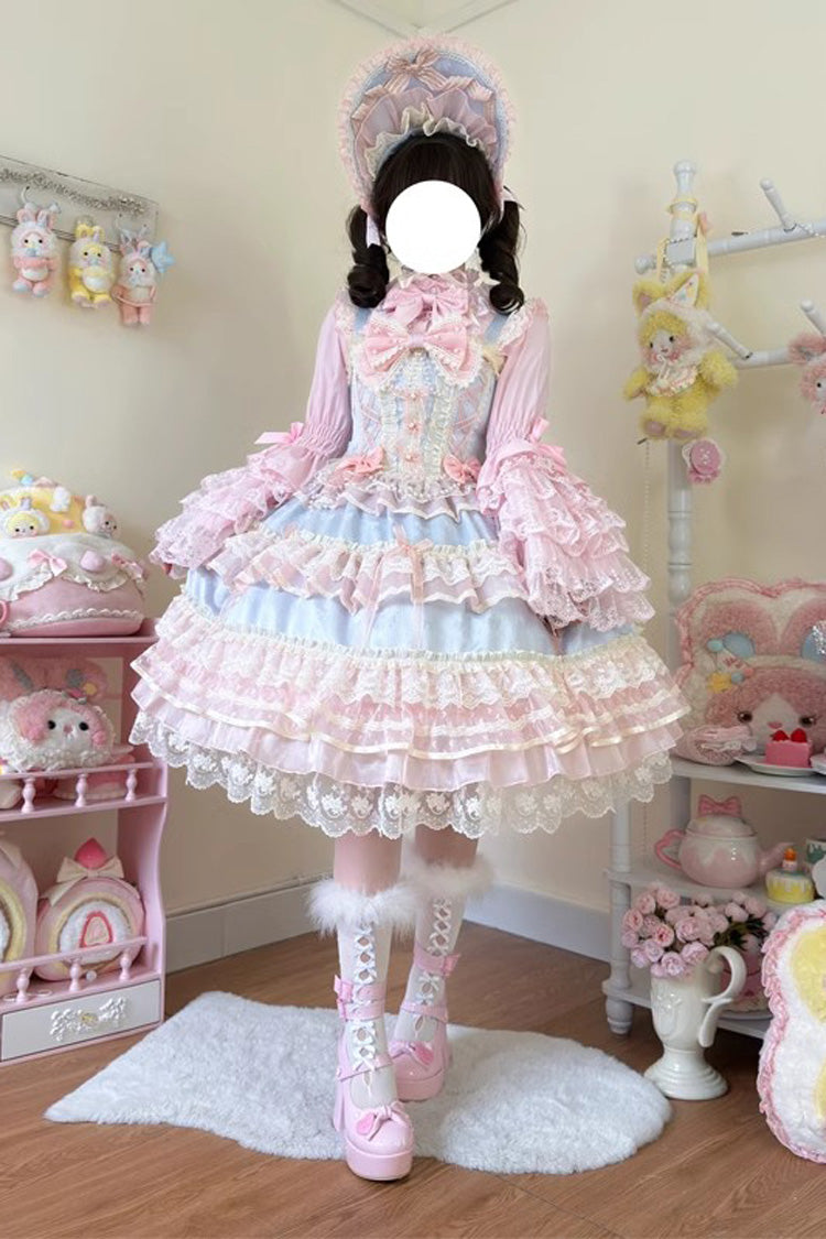 Blue [Star Love Song] Ruffle Hanayome Bowknot Lace Sweet Lolita Jsk Dress