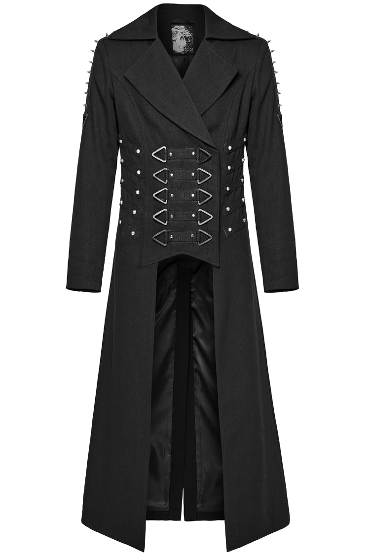 Black Lapel Collar Slim Studded Men's Punk Coat