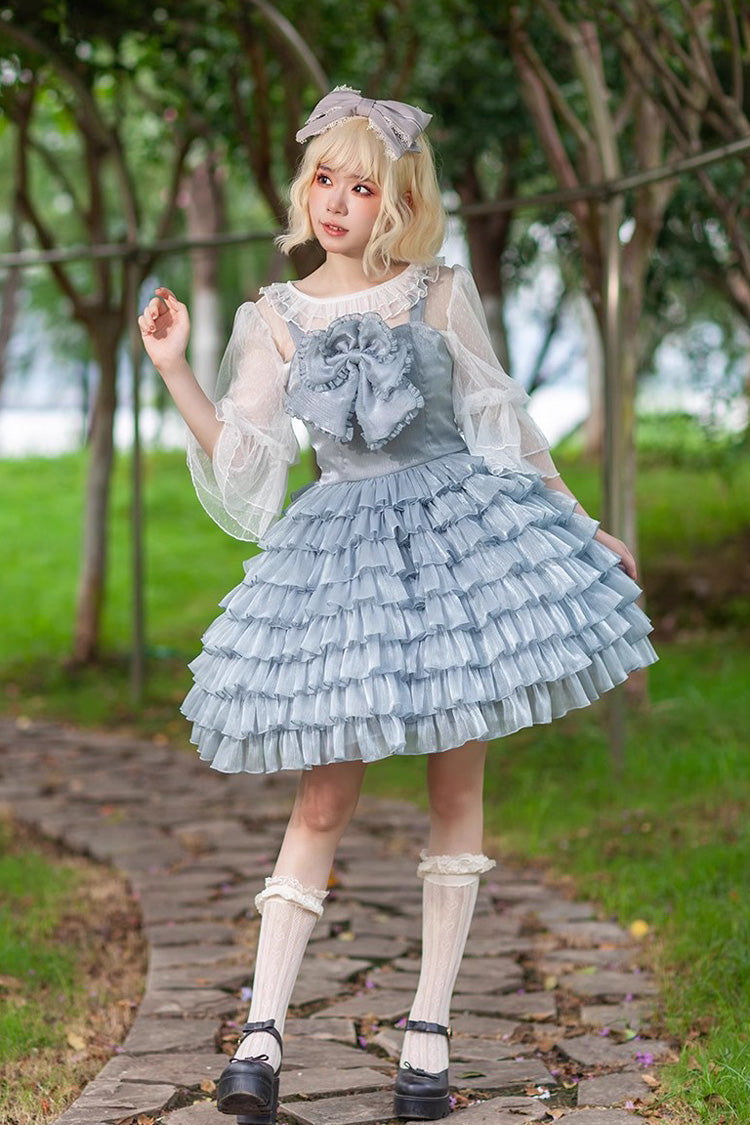 Multi-layer Plaid Print Ruffle Bowknot Sweet Lolita Tiered Dress 3 Colors