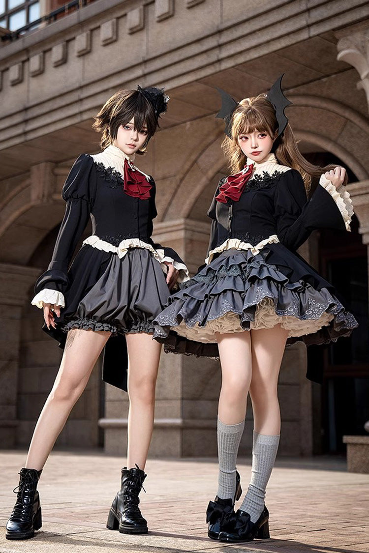 Black [Eternal Night Feast] Long Sleeves Gothic Prince Handsome Ouji Lolita Tailcoat Top and Shorts Set