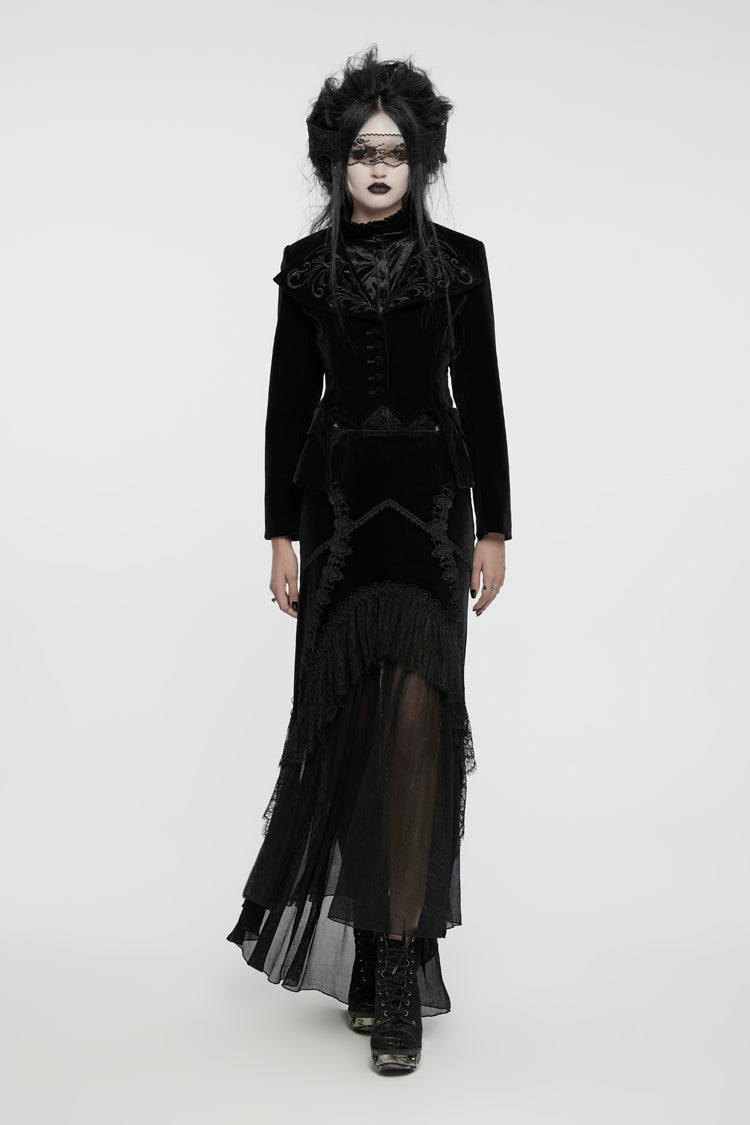 Black Swallow-tailed Velvet Long Sleeves Women's Gothic Jacket