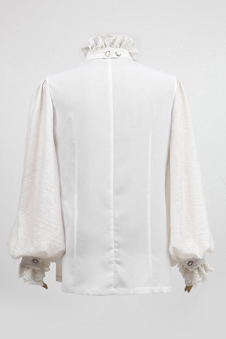 White Stand Collar Retro Button Long Lantern Sleeves Mens Gothic Blouse