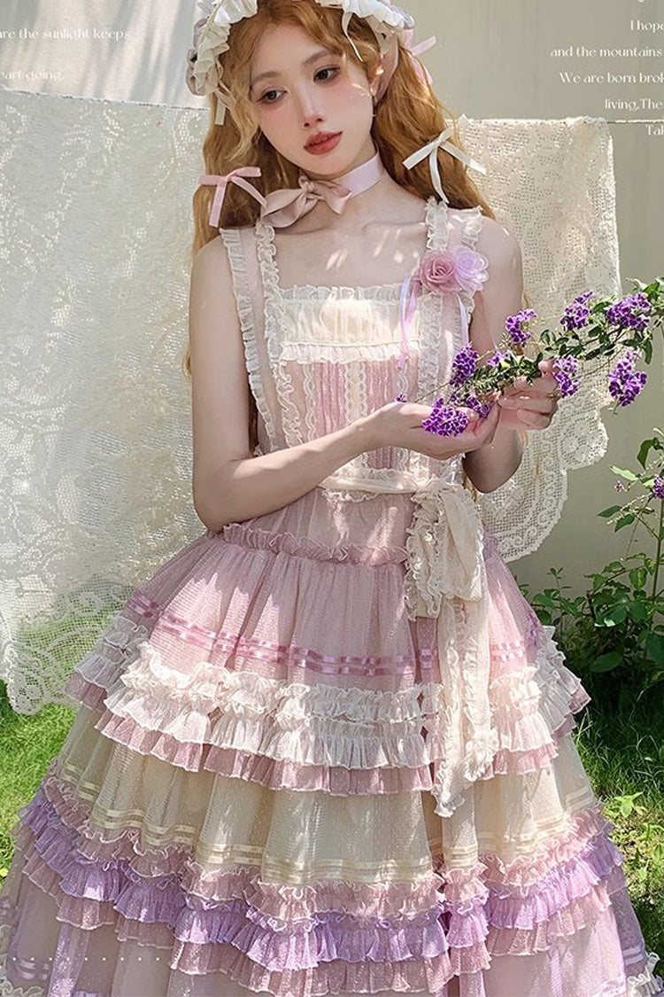 Rainbow Cloud Gradient Triple-Layered Ruffle Bowknot Sweet Lolita Jsk Dress 2 Colors